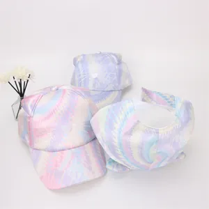 Detail of girls' tie-dye baseball cap with 3D cat ears and adjustable velcro strap