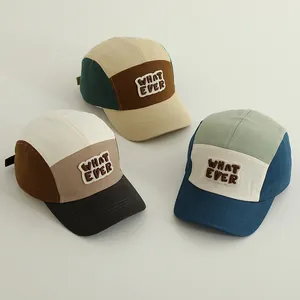 Παιδικό Καπέλο Μπέιζμπολ 5-Panel Color Block Κέντημα Γράμμα Μείγμα Βαμβακιού Ρυθμιζόμενο Καπέλο Ήλιου Για Αγόρια Κορίτσια