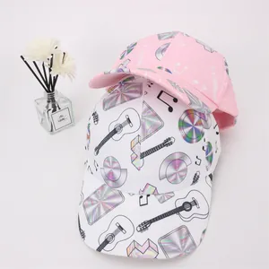 Set di cappelli da baseball per bambini rosa e bianchi con motivi musicali olografici