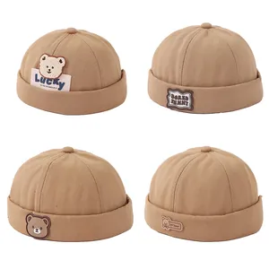 Gorro Docker Retro Sin Ala Para Niños Mezcla De Algodón Parche De Oso De Dibujos Animados Melon Cap Beanie Para Niños Niñas Casual Sol