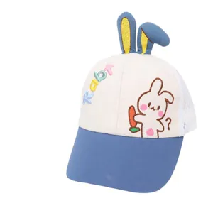 Kids breathable mesh baseball cap featuring cute rabbit ears and cartoon embroidery
