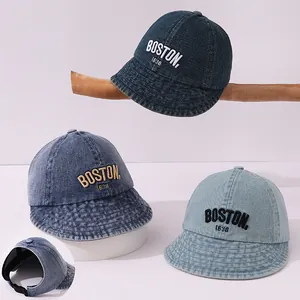 Cappellino da Baseball in Denim Lavato per Bambini BOSTON 1630 Con Lettere Ricamate Cappello da Sole per Ragazzi Ragazze