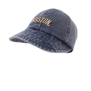 Cappello da sole in denim lavato per bambini con ricamo giallo Boston 1630 in grigio scuro
