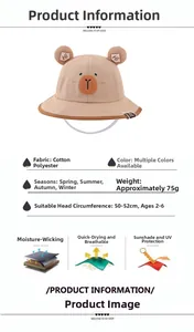 Detailansicht Kinder-Fischerhut in Khaki mit Bärenohren und Produktspezifikationen