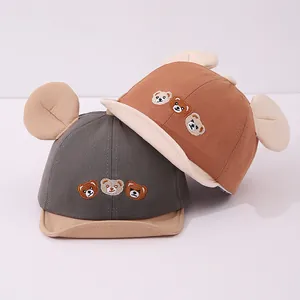 Casquettes de baseball mignonnes pour bébés avec oreilles d'ours en gris foncé et caramel