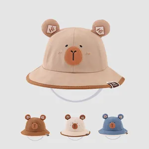 Süße Bärenohren Kinder Fischerhut Sonnenschutz Sonnenhut Mit Winddichtem Kinnriemen Baumwollmischung Kappe Für Jungen Mädchen