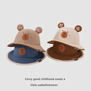 Kinder Fischerhut aus Baumwolle mit Bärenohren in Beige Blau und Braun Tönen