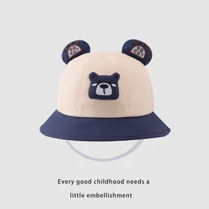 Chapeau de soleil pour bébé avec oreilles d'ours et bord contrasté pour 2-4 ans