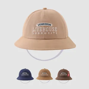 Kids Woven Cotton Bucket Hat Alphabet Embroidery Sunshade Fisherman Cap For Toddlers Boys Girls Sun Protection Adjustable Hat With Rope
