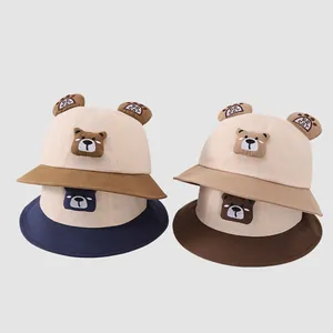 Chapeau de Pêcheur Mignon Oreilles d'Ours pour Enfants Couleur Contrastée Bob Protection Solaire Avec Mentonnière Extérieur