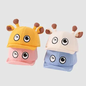 Casquette de Baseball Bébé Enfants Girafe Dessin Animé Gros Yeux Visière Souple Mélange de Coton Tricoté Chapeau Chaud pour Nourrissons Pare-soleil