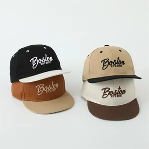 Casquette de Baseball Rétro pour Enfants Bloc de Couleur Broderie Boston Bord Plat Chapeau Hip Hop pour Enfants Mélange de Coton Protection Solaire Streetwear