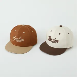 Casquettes baseball hip-hop rétro avec broderie Boston en orange et tons crème