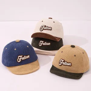 Détails du tissu en velours côtelé des casquettes bébé avec broderie Falcon 3D