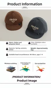 Detailed size specifications for kids baseball cap with Hello smile embroidery