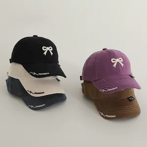 Kids Bow Embroidery Baseball Cap Suede Sun Protection Hat For Toddler Boys Girls Adjustable Korean Style Snapback Cap