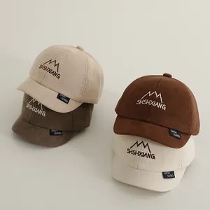 Kids Short Brim Baseball Cap Retro Cotton Suede Soft Sun Hat Mountain Embroidery Letter Pattern Hat For Baby Boys Girls