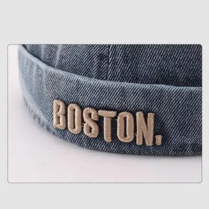 Classic blue denim Miki hat for kids with Boston 3D embroidery and twill texture