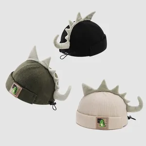Bonnet Docker en Velours Côtelé pour Enfants avec Dinosaure et Nageoires 3D Queue Chaud Hiver Bonnet Miki pour Garçons Filles