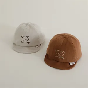 Autumn baby baseball cap with Lucky bear embroidery and soft fleece brim in earthy tones