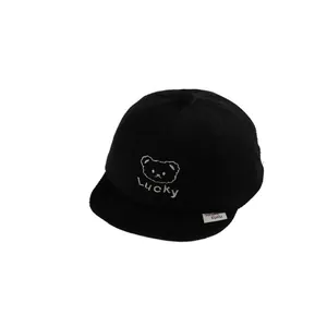 Infant winter cotton baseball cap in black with Lucky bear embroidery and soft brim