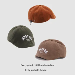 Boinas de pana para bebés con bordado de Boston en colores caramelo, verde y café claro