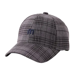 Classic plaid checkered kids baseball cap with blue 3D letter M embroidery