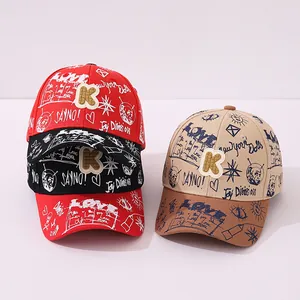 Kids Graffiti Baseball Cap Cotton Blend Hip Hop Sun Protection Hat For Boys Girls 3D Letter K Patch Streetwear Adjustable Peak Cap