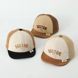 Retro Baby Corduroy Patchwork Baseball Cap Boston 1630 Embroidery Soft Brim Warm Sun Hat For Infants Toddlers Kids