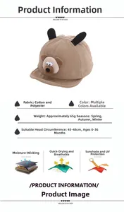 Détail de la casquette bébé en velours côtelé kaki avec ours 3D et décorations