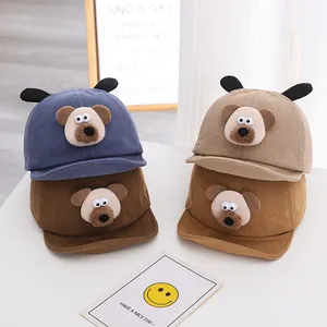 Casquette de Baseball en Velours Côtelé pour Tout-Petit Avec Oreilles d'Ours 3D Chapeau à Visière Animal Peluche pour Bébé