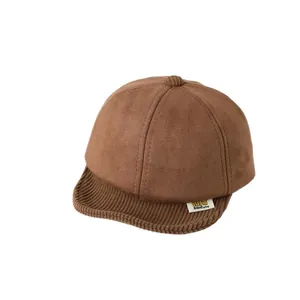 Braune Winter-Baseballkappe für Kleinkinder aus Wildleder und Cord mit warmem Futter