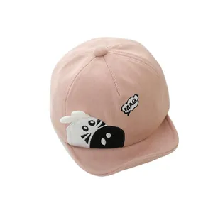 Pink corduroy baby baseball cap with zebra patch and soft brim for infants