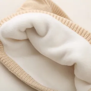 Winter knitted baby hat and scarf set with thick white fleece lining for warmth