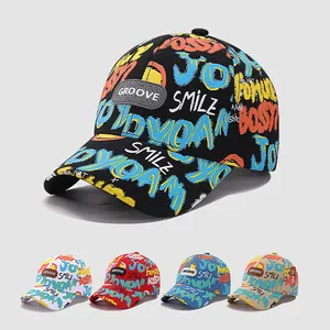 Casquette de Baseball Imprimé Graffiti pour Enfants Style Hip Hop Chapeau de Soleil Réglable pour Garçons Filles Avec Écusson Groove Mélange de Coton