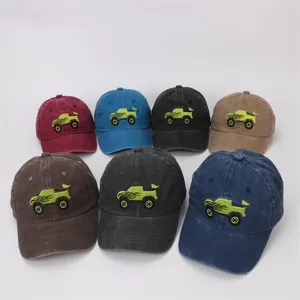 Collection of washed cotton baseball caps in seven colors with truck embroidery