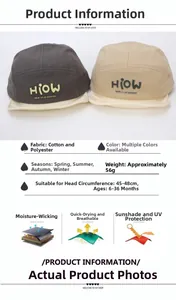 Detail view of cotton-blend baby baseball caps showing soft brim and breathable fabric
