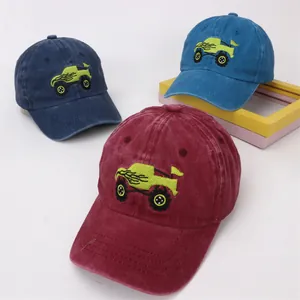 Kids Washed Cotton Baseball Cap Monster Truck Embroidery Cartoon Car Sun Hat Boys Girls Toddler Outdoor Duck Tongue Hat