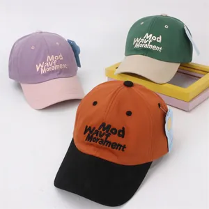 Kids Color-Blocking Cotton Baseball Cap With Alphabet Embroidery Fashion Streetwear Sun Protection Hip Hop Hat For Boys Girls