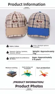 Tableau des tailles pour casquette enfant à carreaux en coton avec un poids de 75g