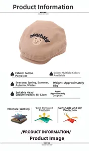 Detailed size chart for kids bear baby beret showing cotton fabric and 48-52cm head size
