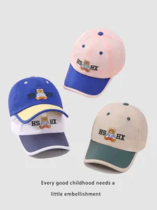Kids quick-dry mesh baseball cap with cartoon bear embroidery and color block design
