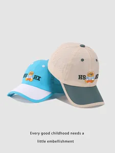 Kids quick-dry baseball cap with cartoon bear embroidery and breathable mesh design