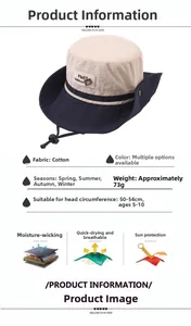 Dettaglio del cappello da sole in cotone per bambini con tesa blu navy e asciugatura rapida