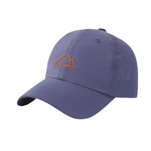 Breathable purple quick-dry kids baseball cap with orange mountain embroidery