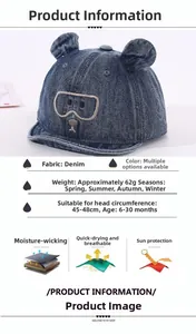 Détails de la casquette de baseball en jean pour bébé avec oreilles d'ours et broderie