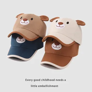Cartoon bear ears baby baseball cap in four colors with cute embroidery and cotton fabric