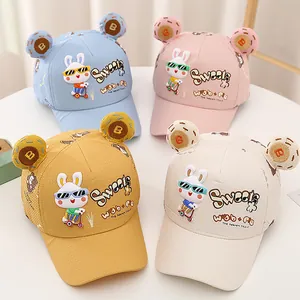 Cute Cartoon Rabbit Kids Baseball Cap Cotton Polyester Breathable Sun Hat With 3D Ears Outdoor Peaked Cap For Toddlers