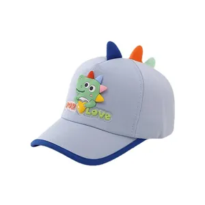 Light purple kids baseball cap with cartoon dinosaur patch and colorful spikes