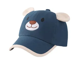 Cute navy blue baby baseball cap with 3D bear ears and animal embroidery decoration